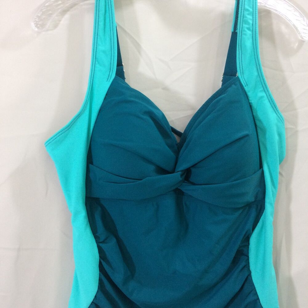 Blooming Jelly One Piece Swimsuit Green Aqua Twist Front Size XXL NWT - Picture 4 of 6